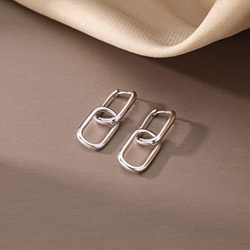 Reffeer 925 Sterling Silver Link Chain Earrings Hoop for Women Teens U Hoop Earrings Minimalist Huggie Drop Earrings 5