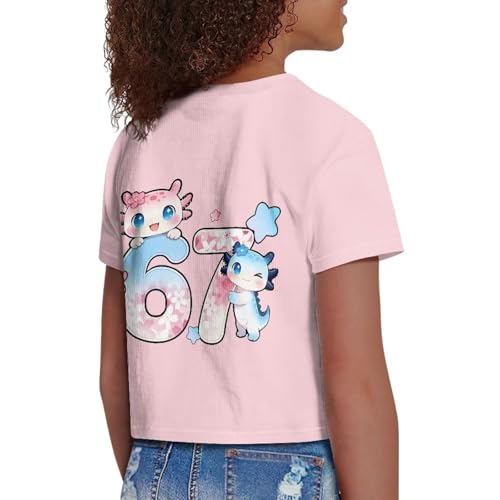 Image of Girls Crop Tees Crew Neck Casual Short Sleeve T Shirts Kids Loose Soft Comfortable Tees Blouses Shirt for Little Girl