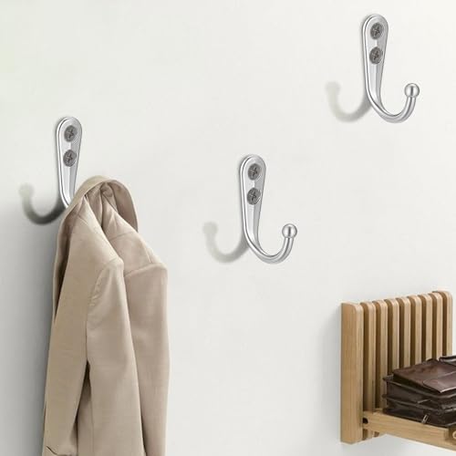 DAJMAIEZ 10 Stk. Haken zum Schrauben, Wandhaken, Garderobenhaken Silber, Kleiderhaken Wand, Kleiderbügel Haken, Mantelhaken Schwerlast für Kleidung Hut Schal Tasche Handtuch Schlüsselkappe