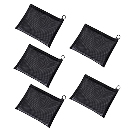 Cemaystic 化粧ポーチ メッシュ 黒 5枚セット Mサイズ ? 中身が見える透明デザイン 通気性 携帯便利 多機能収納 トラベル用 (24.5x21cm)