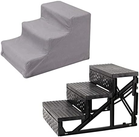 Dhouse Dog Stairs Steps for Bed 3 Steps for Dogs Ramp for Sofa Bed Pet Stairs Dog Steps with Non Slip Plush Cloth Cover Suitable for Cats Dogs Grey