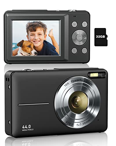 Digital Camera For Kids, Lecran 1080P 44Mp Kids Camera With 32Gb Card Point And Shoot Camera With 16X Zoom, Compact Portable Cameras Christmas Birthday Gift For Children Kids Teens Girl Boy(Black) #TOP1