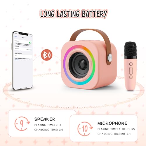 Mini Karaoke Machine for Kids with 2 Wireless Mics,TOP Singing Toys Birthday Gifts Ideas for Girls Ages 3,4,5,6,7,8,9,10,11,12+ Years Old,Great Gift Ages Girls,Boys Trend Party