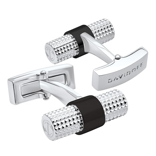 DAVIDOFF PARIS Cufflinks - Gemelos de plata cilíndricos para hombre con decoración guilloché - gemelos para camisas fabricados en latón rodiado – accesorios de hombre para bodas y eventos