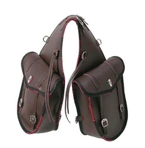 PIONEER Pferdesatteltaschen - Satteltasche aus Leder für den Reitsport - Ideal für Trekking und Ausritte - Bananenförmiges Design am Heck - Strapazierfähig und Bequem - Braun