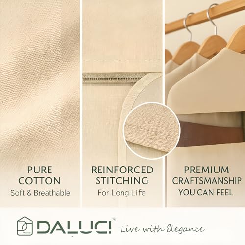 Image of DALUCI Cotton Hanging Saree Covers | Saree Bags for Storage with Zip | Large 30x18 Inch Wardrobe Organizer Clothes Storage Bags for Sarees, Lehengas & Blouses | (Without Hanger) (Pack of 6)