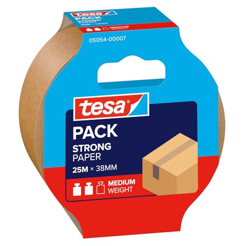 tesapack Paper ecoLogo - Environmentally Friendly Paper Packing Tape, 60 % Biobased Material - Brown - 25 m x 38 mm