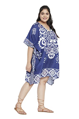 Image of Oussum Short Caftans for Women Plus Size Kaftan Tunic Tops Polyester Summer Beach Clothing Mini Cover Ups Dress for Ladies