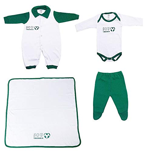 Kit Bebe Saída Maternidade Time Verde e Branco 4 Peças Unissex