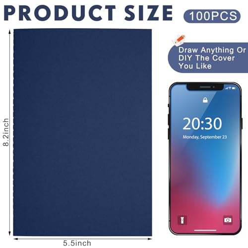Image of 100 Pcs A5 Journals Notebooks Bulk,Navy,Dot | Kraft Softcover Small Notebooks 5.5 Inch x 8.3 Inch Notepads with 60 Page 30 Sheet for Writing Sketch Travel Office Supplies