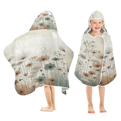 Kigai Vintage Flowers Hooded Beach Towel for Kids Soft Absorbent Quick Dry Bath Towel with Hood Lightweight Toddler Shower Pool Bath Wrap for Boys Girls