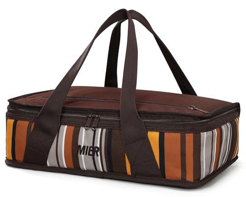 MIER Thermal Insulated Casserole Carrier for Hot or Cold Foods, Brown