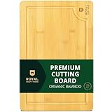 ROYAL CRAFT WOOD Wooden Cutting Boards for Kitchen Meal Prep & Serving - Bamboo Wood Serving Board with Deep Juice Groove Side Handles - Charcuterie & Chopping Butcher Block for Meat