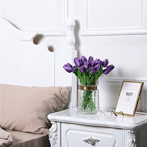 Nubry 30Pcs Artificial Tulip Flowers Fake Real Touch Tulips Flower Bouquet For Wedding Arrangements Centerpieces Home Decoration (Purple) #TOP1