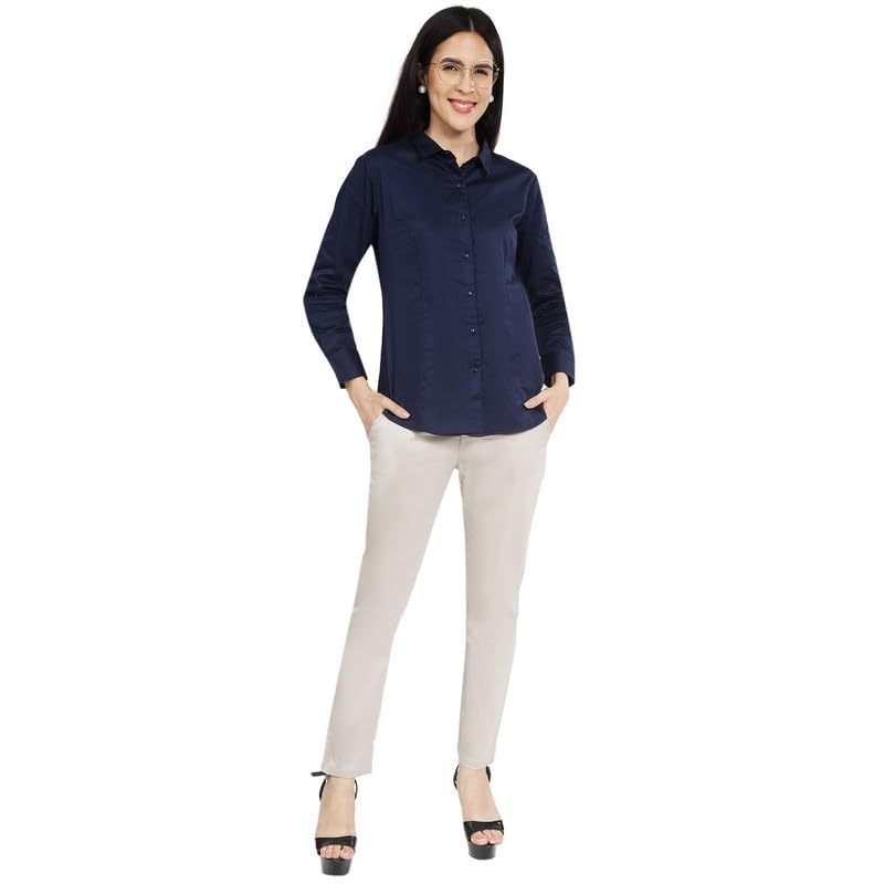 Image of Women'S Full Sleeve Formal Shirt | Regular Fit Office Wear Top | Button Down Collared Blouse Workwear for Business, Meetings & Office Wear White XS