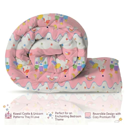 Image of Filymore Star Unicorn Comforter for Kids Girls - Cute Cartoon Print 300 TC Single Bed Blanket, Microfiber Dohar for Boys & Girls | Soft Kids Winter & Summer Quilt | 60x90 Inches (Peach)