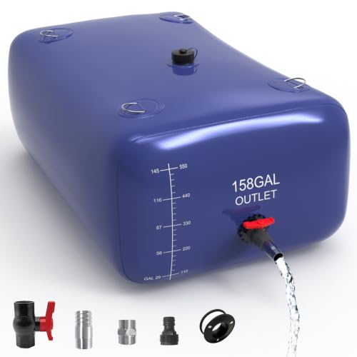 600L/158Gal Water Bladder, Water Tank with 3 Connectors and Overflow Kit