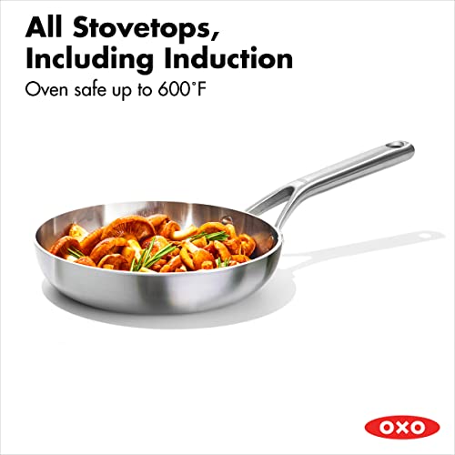 Image of OXO Mira Tri-Ply Stainless Steel, 8 inch Frying Pan Skillet, Induction, Multi Clad, Dishwasher and Metal Utensil Safe