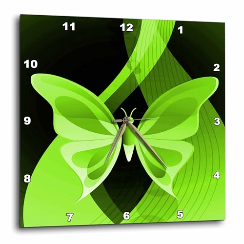3dRose Wall Clock Silent - 15 inch - One Large Green Butterfly On an Abstract Background - Butterflies