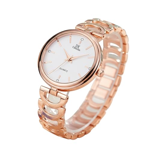 Image of IIK COLLECTION Watches for Women Round Studded Dial |Analogue Quartz Movemnet Ladies Watch|Long Battery Life|Stainless Steel Adjustable Bracelet Chain Strap|Double Lock Clasp Safety Watches for Girls