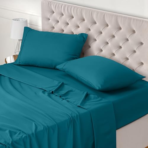 Utopia Bedding Juego de Sabanas 4 Piezas 135x190 - Poliéster Microfibra Cepillada - Oeko-Tex Certificado - Sábana Bajera, Sábana Plana y 2 Fundas de Almohada 50x75 (Cama 135, Azul Vaquero)