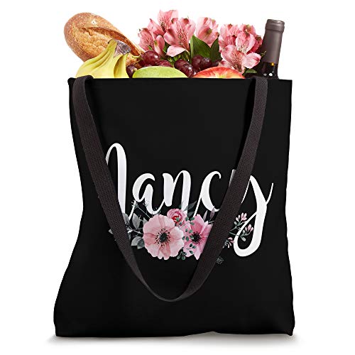 Bolso tote personalizado para mujer y niña con nombre Nancy y diseño floral en rosa y negro miniatura 4