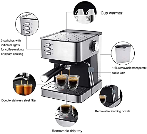 Generic Macchina caffè Espresso Tradizionale a Pompa con Bacchetta Latte schiumogeno, Macchina caffè Espresso 15 Bar… - immagine 5