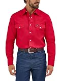 Wrangler - Camicia da Lavoro da Uomo, Taglio Cowboy, a Maniche Lunghe, Stile Western, Tinta Unita, Rosso, XL - 5