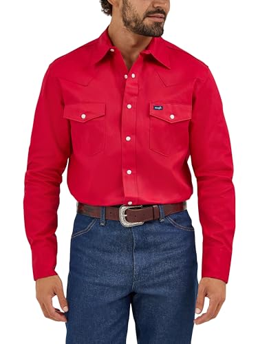 Wrangler - Camicia da Lavoro da Uomo, Taglio Cowboy, a Maniche Lunghe, Stile Western, Tinta Unita, Rosso, XL - 5