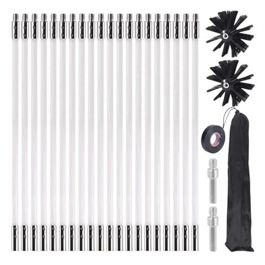 Juego de 26 varillas de cepillo para chimenea, con 20 barras flexibles de 400 mm + 2 cabezales de cepillo de 150 mm + 1 bolsa de almacenamiento + accesorios, cepillo de limpieza para chimenea/tubería