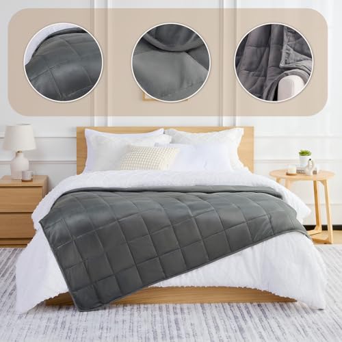 L'AGRATY Weighted Blanket - 48"x72" 15lbs Soft Breathable Heavy Blanket Minky Material with Glass Beads for Adult All-Season Summer Fall Winter Soft Thick Comfort