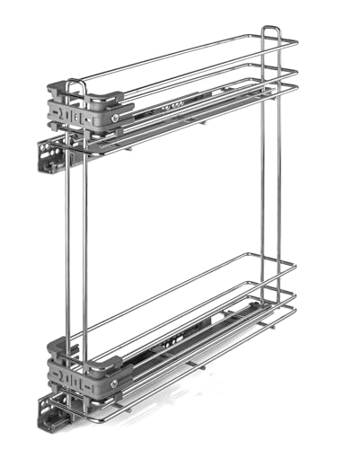 Carrello Portabottiglie Estraibile Ammortizzato per Mobile Cucina - Cestello in Acciaio Cromato con Guide Scorrevoli - Organizzatore Salvaspazio per Bottiglie - Compatibile con Mobili Base 200 mm