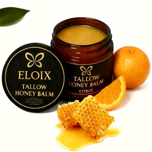 Eloix Tallow Honey Balm Beef Tallow for Skin Organic Grass Fed Beef Tallow Balm with Raw Honey Moisturizing Cream for Soft Natural Body Moisturizer for All Skin Types