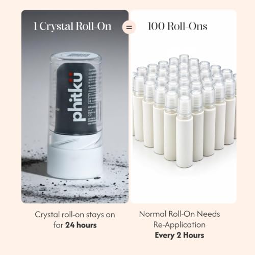 Image of Phitku Crystal Roll On with Charcoal Extract | Natural Alum | Brightens Dark Underarms, Controls Body Odour | Fragrance-Free & Alcohol Free | Men & Women | 100g