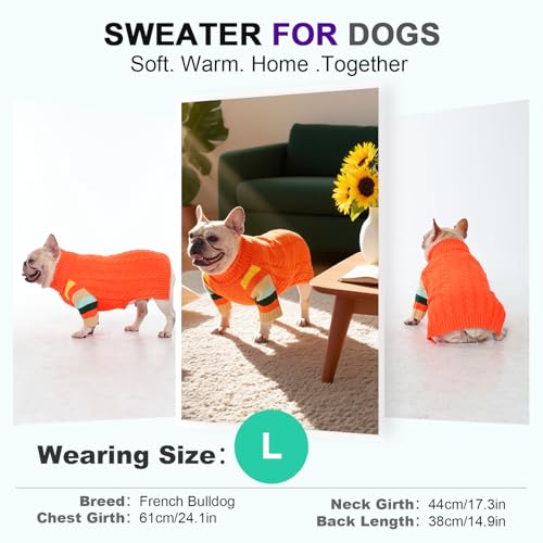 OUOBOB Hundepullover, Extra Weicher Kabelstrick Rollkragenpullover mit Bauchöffnung für Große Hunde wie Labrador oder Golden Retriever, Winterjacke, XL Orange