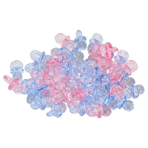 Chupones Para Baby Shower, Mini Pacifiers, Birthday Party Decoration Baby Baptism Soothing Mini Color Toys 100Pcs Acrylic Pacifier Baby Pacifier Toys (Transparent pink + blue)