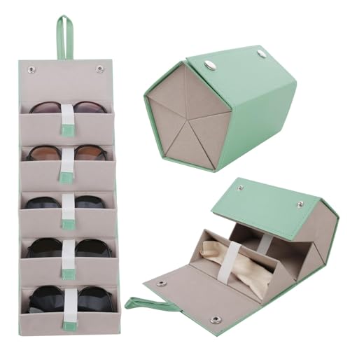 Winfox Travel Sunglasses Organizer, Travel Case with 5 Slots, Foldable Eyeglasses Holder for Storage, Christmas Gifts for Women and Men, Gift for Her, Him, Mom or Wife, Sunglass Case for Travel