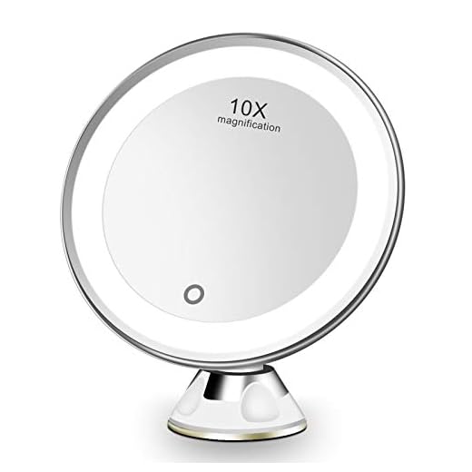 Espejo Maquillaje con Luz LED Aumento 10X Afeitado Aumento con Luz, Espejo Aumento LED Cosmético con Ampliación 10X y Poderoso Ventosa, Rotación 360°