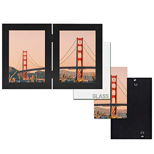 Frametory, 5X7 Double Picture Frame Hinged 2 Photos Frame Collage, Desk Picture Frame With Glass, Side By Side Frame Vertical (Black, 1 Pack) #TOP6