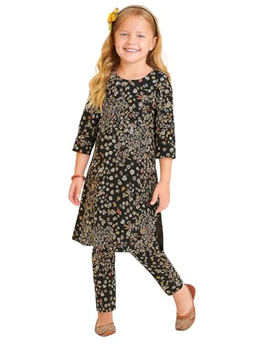 Image of A.T.U.N. (ALL THINGS UBER NICE) Girls Printed 3 /4 Sleeve Kurti and Pant Set | Stylish Traditional Ethnic Wear Salwar Suit Set for All Ocassions