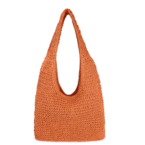 Image of Women Large Straw Beach Bag Handmade Woven Shoulder Bags Hobo Tote Handbag Purse for Summer