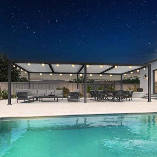 Pérgola de aluminio ajustable con techo de persiana, toldo de jardín resistente a la intemperie para patio y terraza, 4,24 x 3,68 m, solución moderna de sombra para exteriores