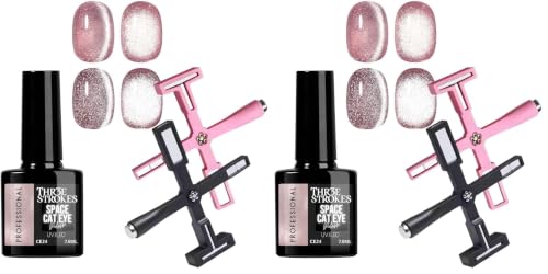 Image of THR3E STROKES 9D Cat Eye Gel Nail Polish 7.5ML - Glitter Magnetic with 3D Shimmering Effect - 5 in 1 Magnet Set - UV /LED Soak Off for Nail Art & DIY Manicure at Home (CE24+5IN1MAGNE) (Pack of 2)