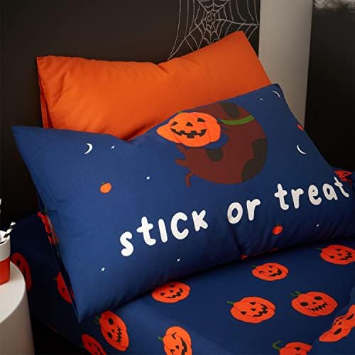 Catherine Lansfield Bedding Halloween Dogs Glow in the Dark Single Duvet Cover Set with Pillowcases Blue
