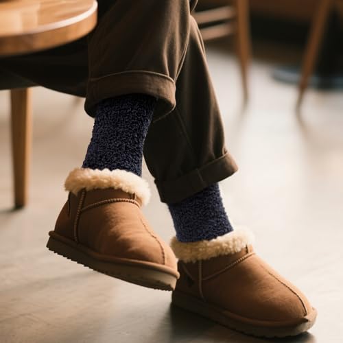 Men's Fuzzy Socks Cozy Fluffy Sleep Bed Socks Winter Warm Slipper Socks for Men Size 6-14, 5 Pairs/Pack 5