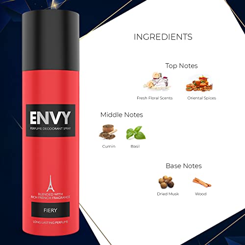 Image of ENVY Fiery Deodorant For Men -120 ML Each, Pack of 3 | Long Lasting Deodorant Fragrance Scent