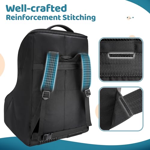 Image of YOREPEK Car Seat Carrier Bag for Airport, Baby Travel Essentials | Shoulder Strap, Waist Strap, Padded Portective, PU Leather Wear-Resistant Bottom, Carseat Bag with Side Pocket