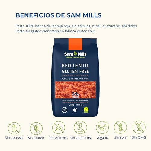 Miniatura 5 de Sam Mills - Espirales De Lenteja Roja - Pasta Sin Gluten - 250 G - Elaborada Con Legumbres - Pasta Proteica - Alto Contenido En Fibra Y Proteína - Ideal Para Dietas Veganas