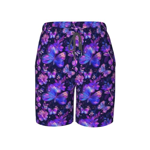 Neon Butterfly Teen Boys Swim Trunks Quick Dry Shorts Summer Beach Shorts for Big Boys