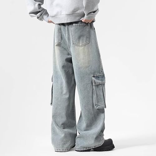Men's Baggy Jeans Vintage Cargo Jeans Y2K Hip Hop Grunge Jnco Jeans Straight Leg Denim Pants with Pockets4